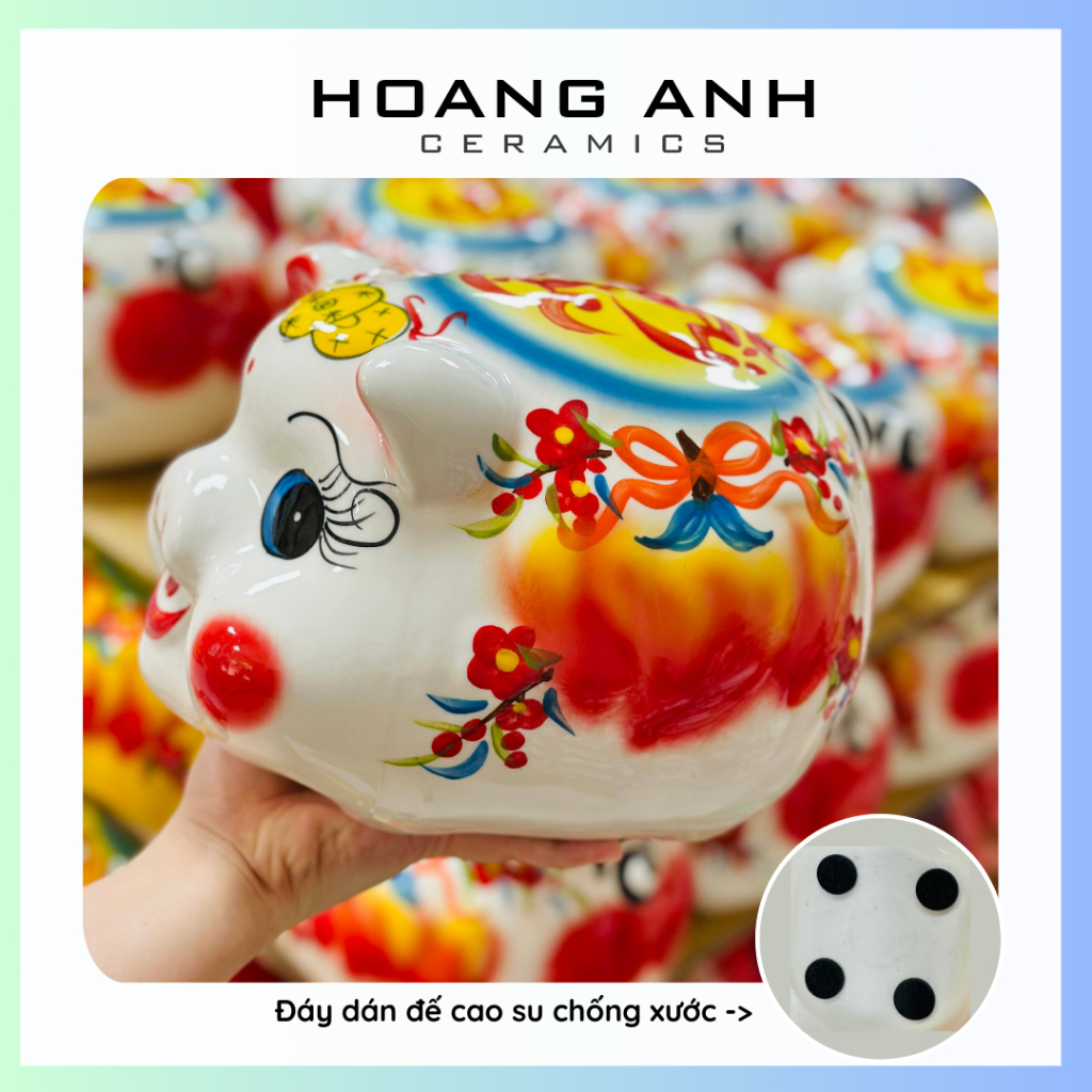 Heo tiết kiệm - Heo đào sứ đựng tiết kiệm 16 x 24 x 20cm - ống heo tiết kiệm tiền - HOANG ANH CERAMICS
