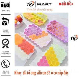   Mẫu mới  khay đá tổ ong silicon 37 ô có nắp đậy - kháng khuẩn chống mùi 