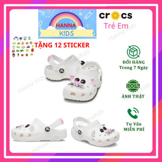 Dép Cross Mèo Trắng cho bé gái trẻ em Sục Cros nữ người lớn HannaKids giày xục Croc Classic Clog Kid màu Trắng Size 28