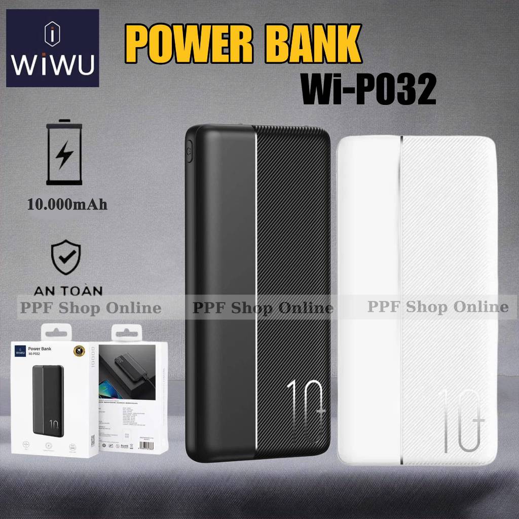 Pin Dự Phòng 10.000mAh WIWU Wi-P032 Hỗ Trợ 2 Cổng Sạc USB-A Và Type-C Cho iPhone 15 Pro Max, iPhone 