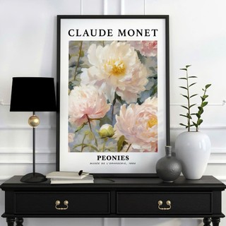 Tranh treo tường canvas NEW660 chủ đề hoa mẫu đơn Monet trang trí phòng khách, phòng ngủ, homestay.