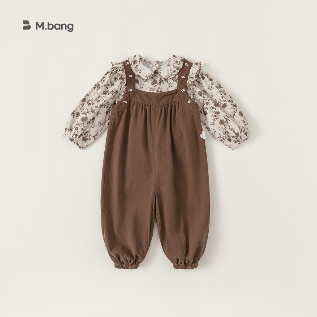 Set yếm và áo dài tay thu đông cho bé gái Mbang màu nâu xinh xắn. Set yếm cho bé gái Mbang