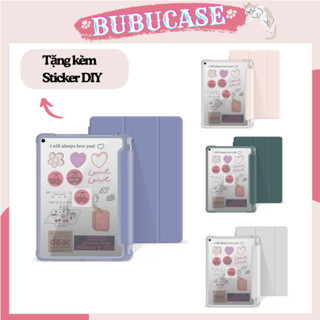 Bao Da Cho iPad Màu Pastel, Có Khay Đựng Bút, Mặt Lưng Silicone Trong Mờ - Tặng Kèm Sticker DIY Cá Tính