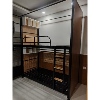 Giường tầng KTX , giường 2 tầng sắt 4x8 full phụ kiện bàn học + kệ ngang 80cm