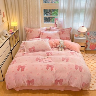 Bộ Chăn Ga Gối Nỉ Nhung Tuyết Sữa, Set 4 Món Vỏ Chăn Ga Và 2 Vỏ Gối Nỉ Nhung Tuyết Họa Tiết Xinh Xắn