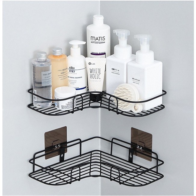 Combo 2 cái Kệ góc nhà tắm phun sơn tĩnh điện dán tường siêu dính trong nhà tắm, nhà bếp tiện dụng