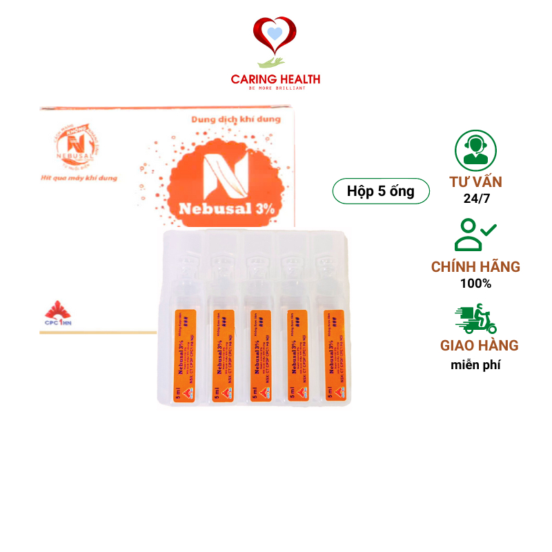 Dung dịch khí dung làm sạch đường thở mũi, họng, lỏng dịch tiết NEBUSAL 3% (Hộp 5 ống)