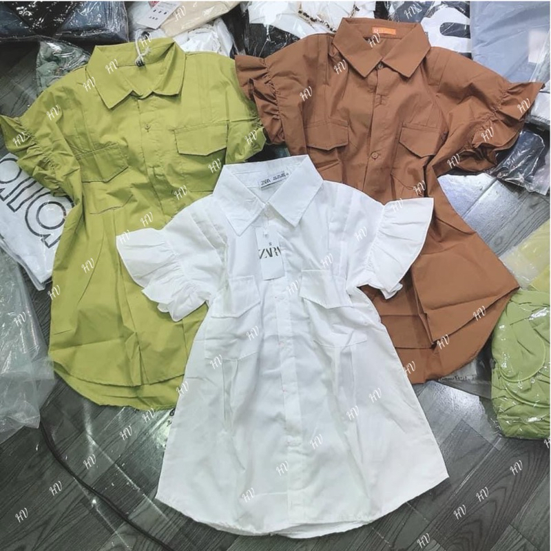 HV - Áo sơ mi cánh tiên bánh bèo, sơ mi kẻ đính đá cộc tay | BigBuy360 - bigbuy360.vn