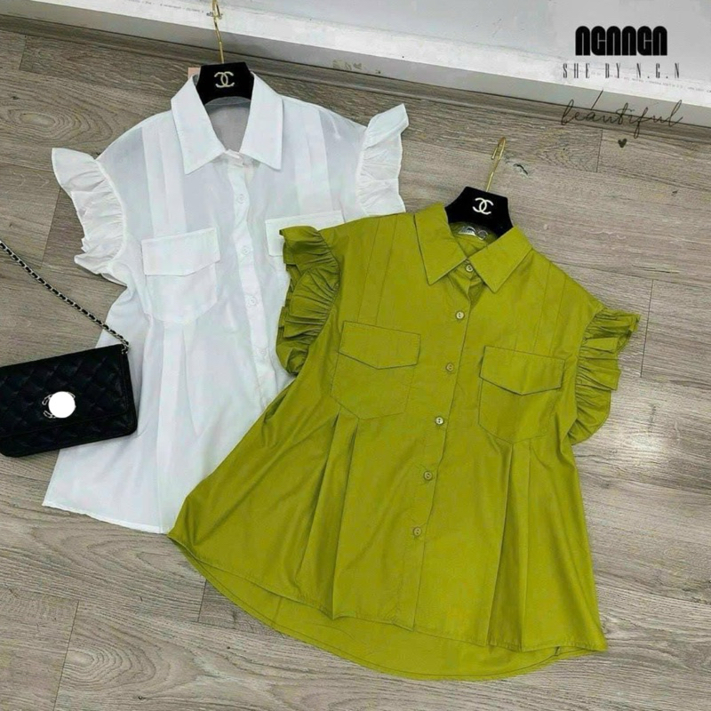 HV - Áo sơ mi cánh tiên bánh bèo, sơ mi kẻ đính đá cộc tay | BigBuy360 - bigbuy360.vn