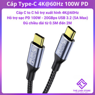  Cáp TypeC to TypeC hỗ trợ xuất hình 4K sạc nhanh 100W PD 20Gbps 