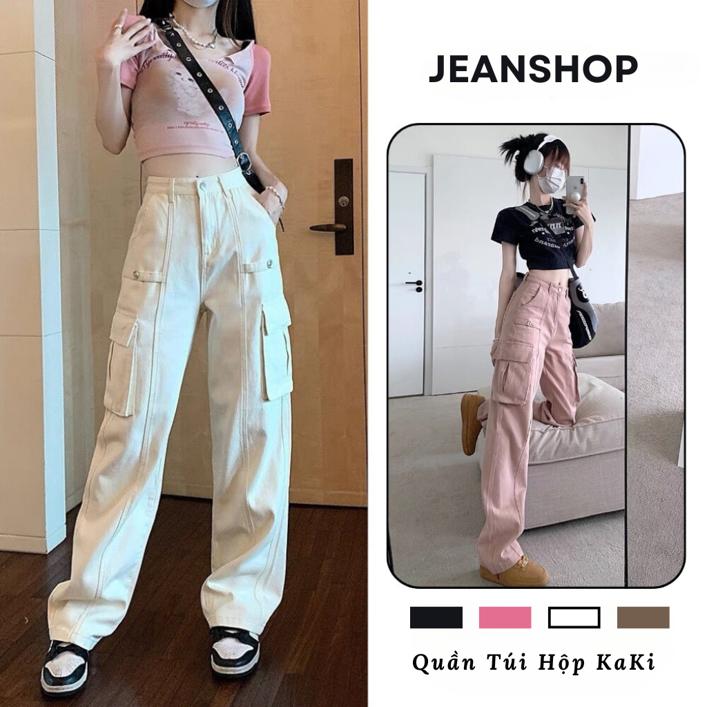 Quần Túi Hộp Nữ Kaki – Lưng Cạp Cao, Ống Rộng, 2 Túi Hộp Thiết Kế Trẻ Trung, Phong Cách Hàn Quốc – J