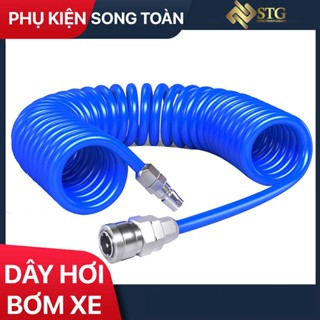 Dây Hơi Bơm Xe, Dây Xoắn Màu Xanh JISAN Bơm Hơi Khí Nén - Kèm Bộ Nối Nhanh
