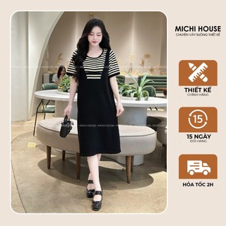 Đầm Suông Michi House Váy Xuông Len Motoghi Dáng Dài Qua Gối Tay Ngắn Freesize K170