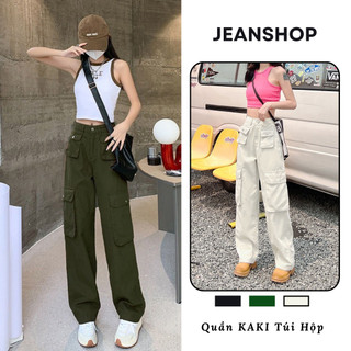 Quần Hộp Nữ Ống Rộng Lưng Cao – Quần Kaki Thiết Kế 4 Túi Hộp, Phong Cách Cá Tính, Jeanshop