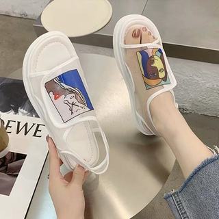 (sẵn) Giày Sandal Nữ Trắng Đi Chơi, Đi Du Lịch v.v Họa Tiết Ấn Tượng #6022