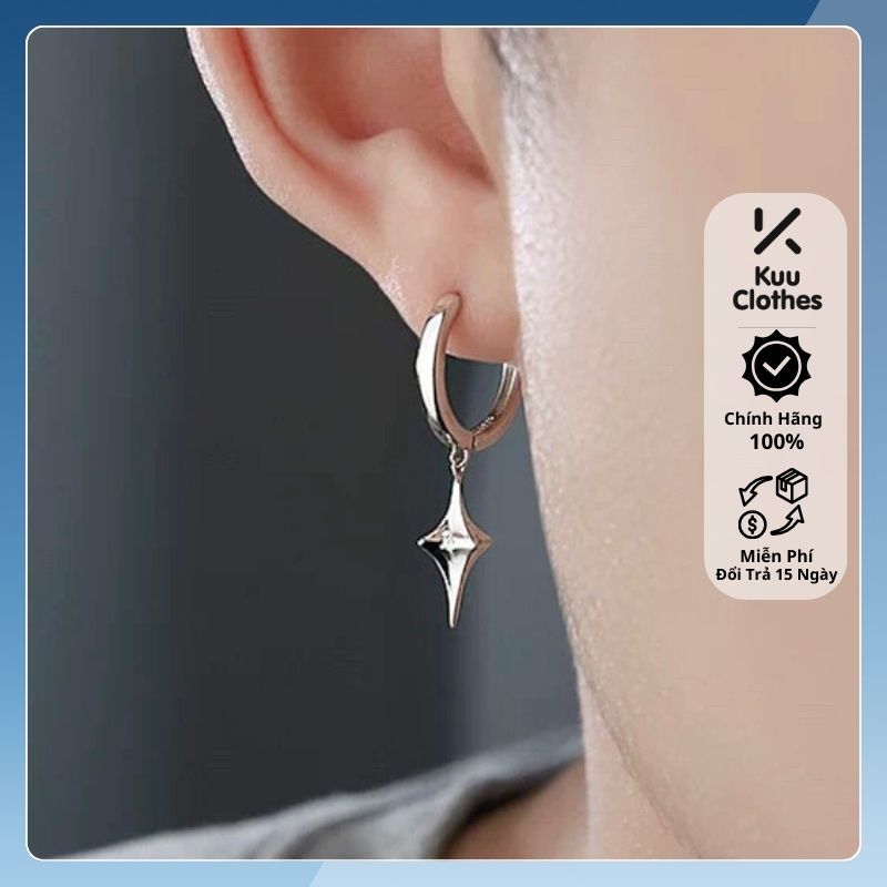Khuyên tai tròn bằng thép titan nam nữ dạng xỏ lỗ Star Kuu Clothes hình ngôi sao lấp lánh an toàn với da