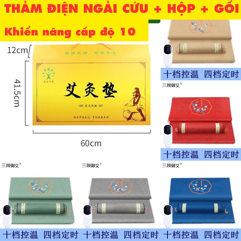 (hàng cty giá xưởng) Thảm điện ngải cứu có hộp đựng + gối + khiển cấp độ 10 thế hệ mới 2024 giảm đau mỏi lưng cổ vai gáy