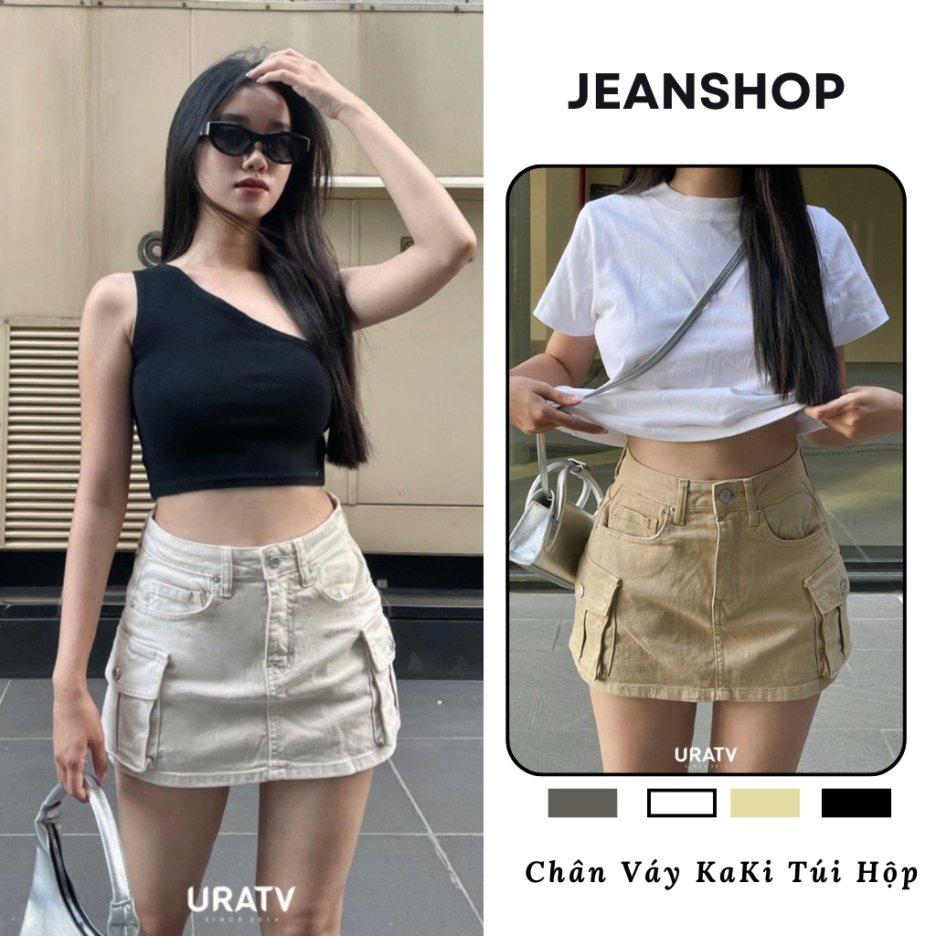 Chân Váy Ngắn Túi Hộp Y2K – Denim/Kaki Nữ, Cạp Trễ, Có Quần Trong, Phong Cách Trẻ Trung – Jeanshop