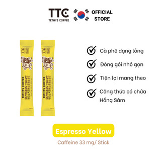2 gói Cà phê Espresso Yellow hiệu Tethys, công thức chứa Hồng Sâm, tỉnh táo x 2, 10ml/ gói, cafffeine 33mg /gói