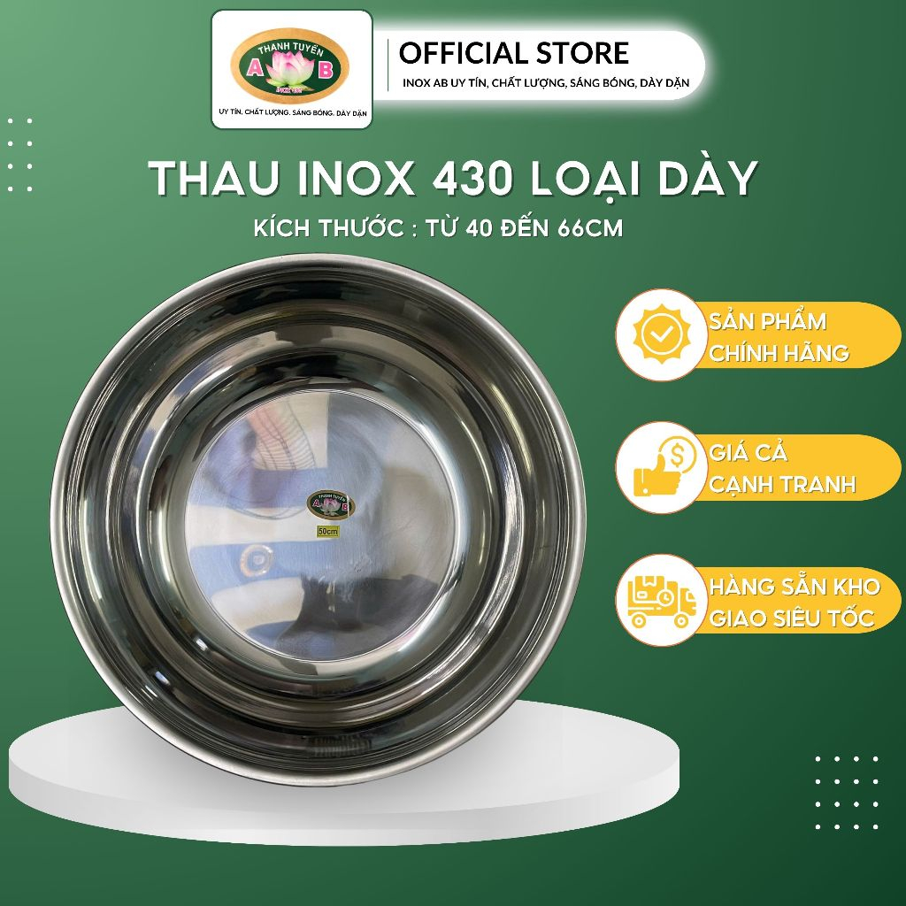 Thau Inox Lớn Từ 40 Đến 66cm- Thau Inox , Thau Trộn, Thau Giặt Đồ,  inox Dày Dặn An Toàn  Sức Khỏe