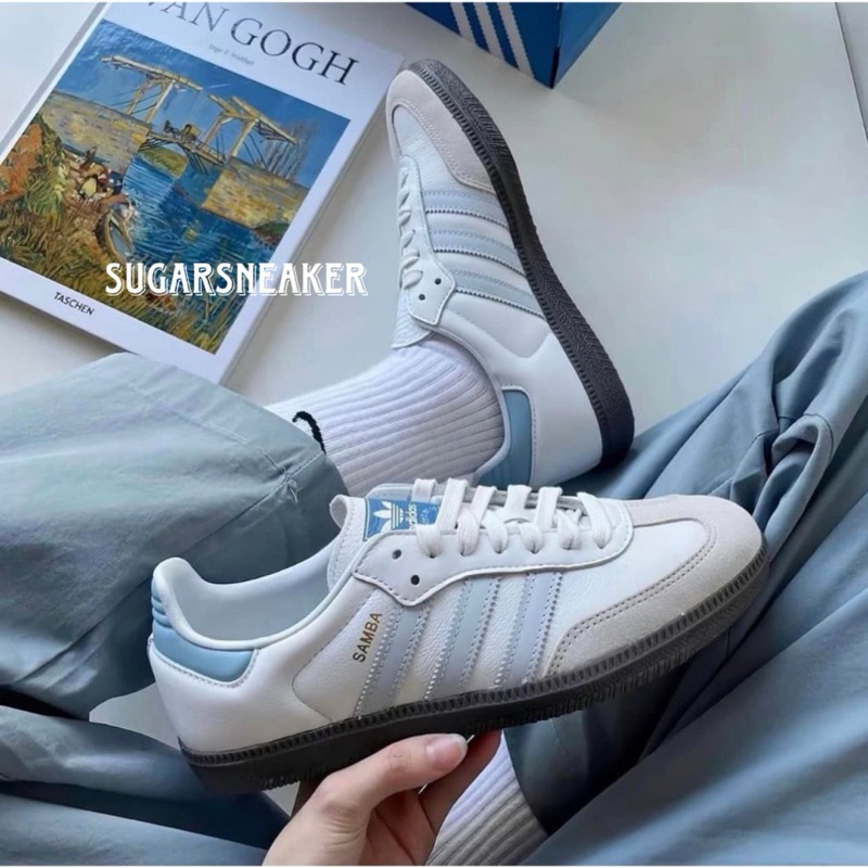 Giày samba trắng xanh biển nam nữ, Adidas/ (30) Giày Adidas Samba OG ‘White Halo Blue
