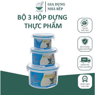 Bộ 3 hộp nhựa đựng thực phẩm hộp tròn có nắp gài đựng thức ăn an toàn tiện dụng (MS 6536)