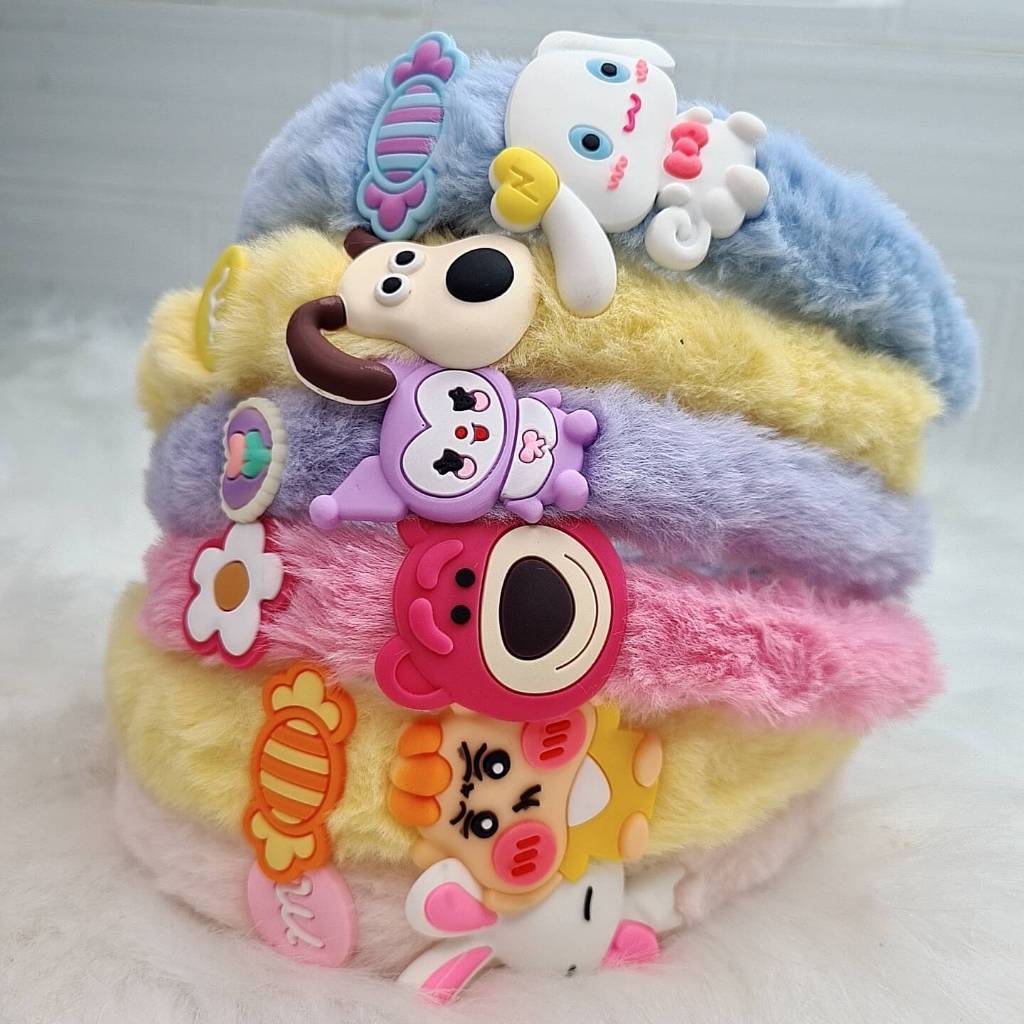 Băng đô cài tóc lông mềm charm thú hoạt hình cute, phụ kiện Hàn Quốc, cài tóc nam nữ, bờm tóc bé gái