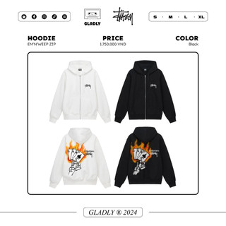 [Sẵn] Áo Hoodie Zip Stussy họa tiết EM'N'WEED (Chính Hãng)