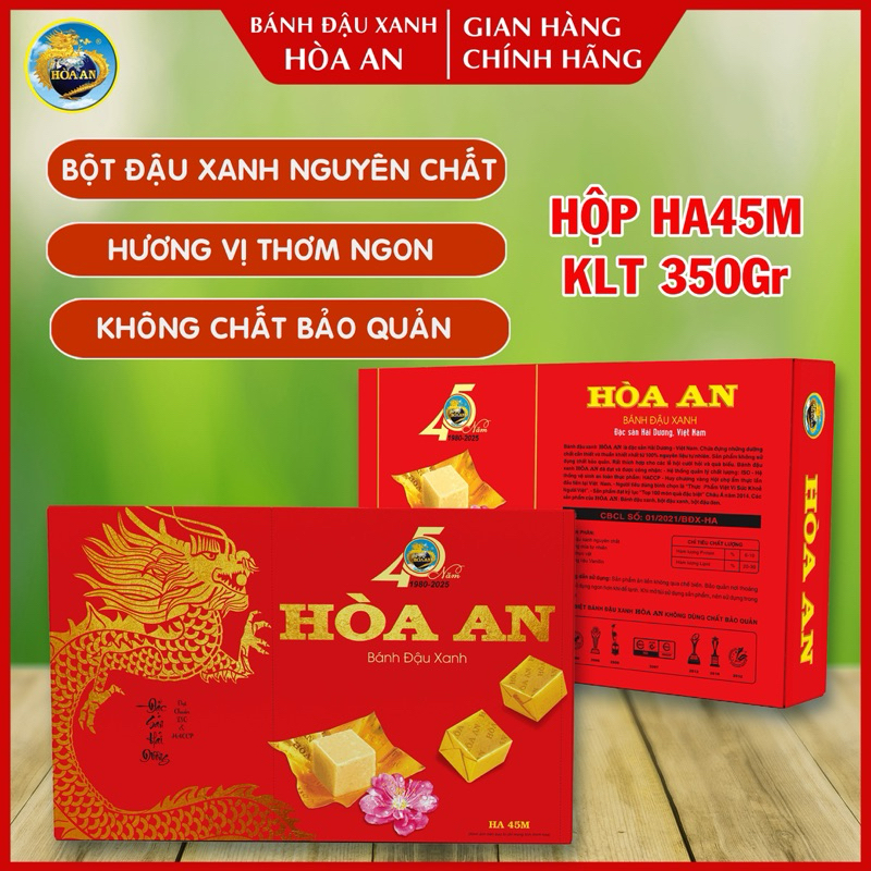 Hộp Bánh Đậu Xanh Hòa An Hộp HA45M KLT 350gr (Date mới + chính hãng)