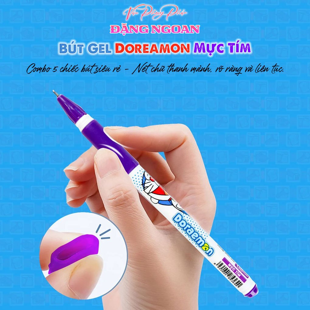 [Hộp 20] Bút Gel Thiên Long GEL-012 Mực Tím, Xanh - Hình Doreamon Dễ Thương, Viết Êm, nét 0.5mm