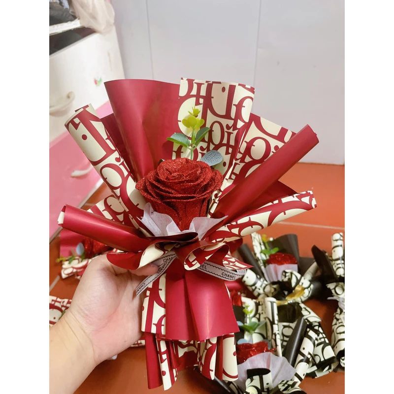 Bó hoa hồng nhũ 1 bông dio siêu xinh ( kèm túi)