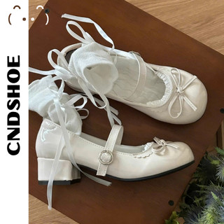 (FREESHIP) DOLLY SHOES - Giày Búp Bê Nữ Cài Quai Đính Nơ Ren Đế Cao 4CM Phong Cách Lolita Gót Vuông
