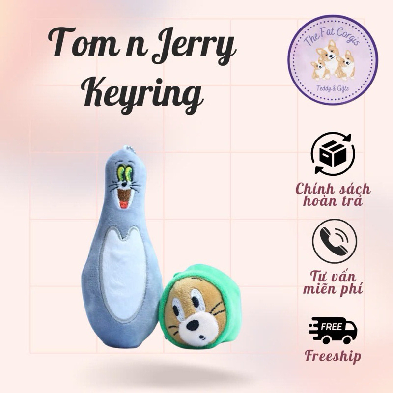 Móc khoá gấu bông mèo Tom và chuột Jerry móc khoá đôi