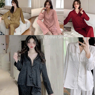 Đồ Bộ - Đồ Ngủ Tay Dài Vải Gấm Họa Tiết Beo Cao Cấp Pijama Bigsize 50-100Kg Nữ Béo Xinh Shop