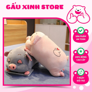  Gấu bông lợn gấu heo mắt híp màu hồng -xám gấu bông cho bé thú nhồi bông mềm mịn gấu heo ngủ kt 45cm 
