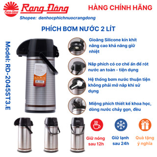 Phích nước Rạng Đông 2 lít 2045ST3.E, bình thủy inox giữ nhiệt đựng nước nóng pha trà cafe