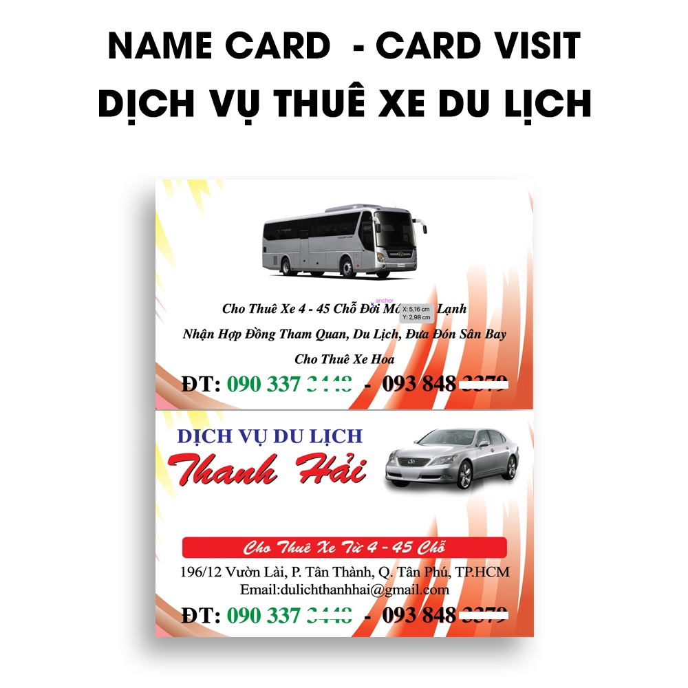 In Danh Thiếp Card Visit | Name Card DỊCH VỤ THUÊ XE DỤ LỊCH | In Theo Yêu Cầu | MS: 111288