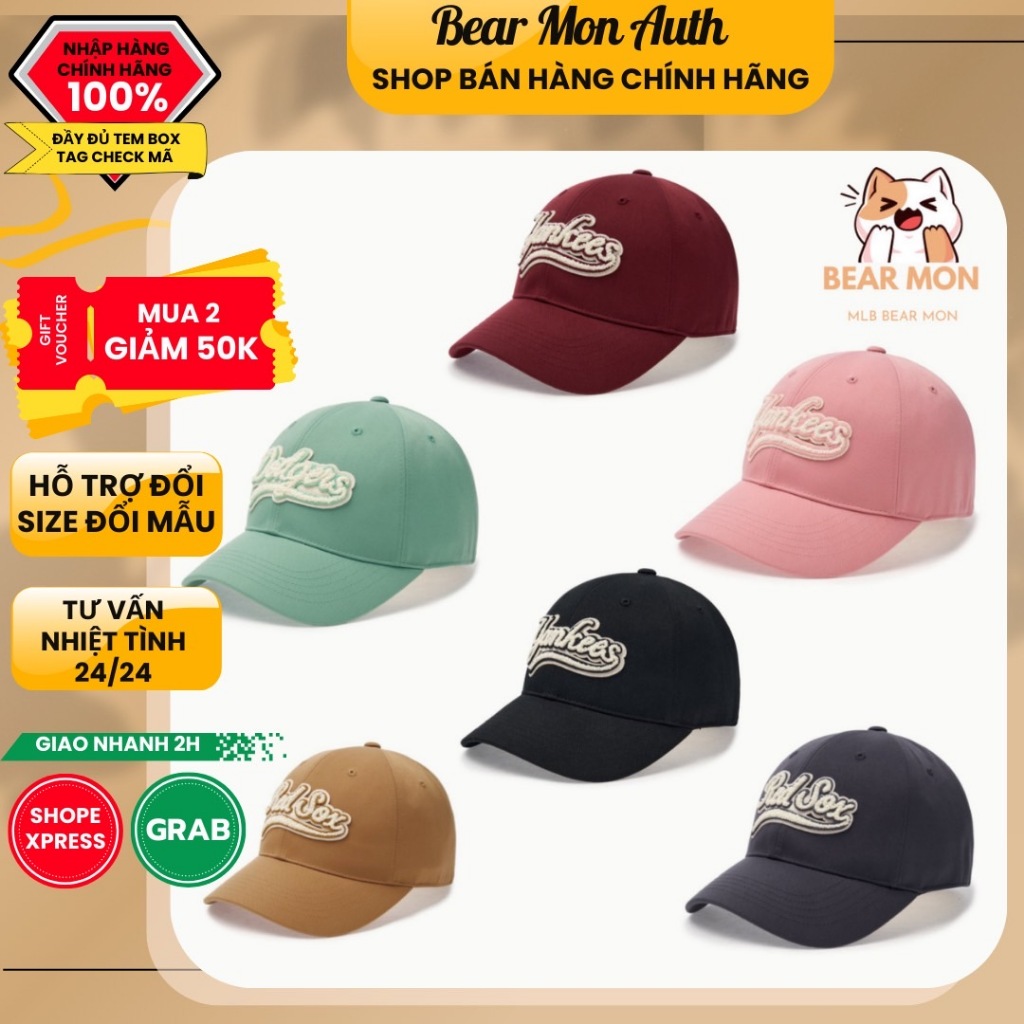 Mũ Lưỡi Trai MLB Varsity Cursive Fluffy Logo Unstructured Ball Cap Logo Trần Bông Logo NY LA chữ B 3
