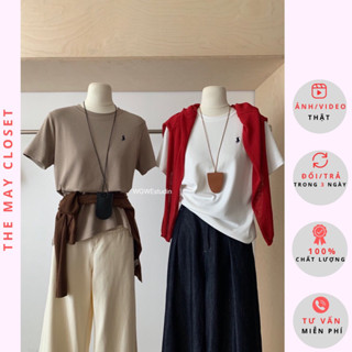    Ảnh Thật - WGWE   Áo Phông Nữ Thêu Ngựa Cổ Tròn Tay Ngắn Cotton Dày Mềm Form Vừa Basic chuẩn tag WG.WE  9535  