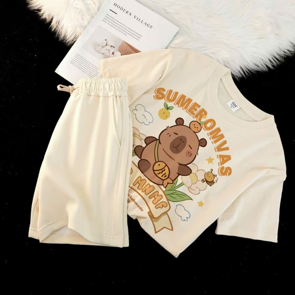 Set bộ quần áo cho bé chất vải cotton mềm mịn thoáng mát Size từ 10-55kg hình CAPY BARA SUMER OMVAS(mã 26)