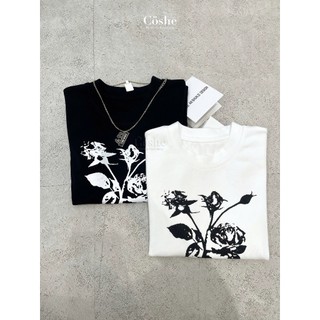 Coshe áo thun nữ, áo ngắn tay in hoa hồng vải coton cao cấp mặc thoáng mát, dễ phối đồ