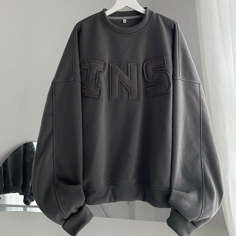 Áo sweater nỉ thêu chữ INS form rộng tay dài, Áo hoodie nỉ cổ tròn unisex nam nữ phong cách hàn quốc hot trend 2024.....