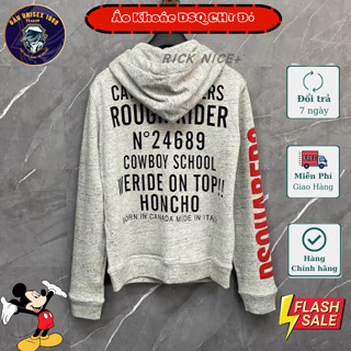 Áo Khoác Nỉ Xám Tay Áo DSQ Chữ Đỏ 💙 Chất Nỉ Khoá Zip Dày Dặn, Ấm Áp Mùa Đông