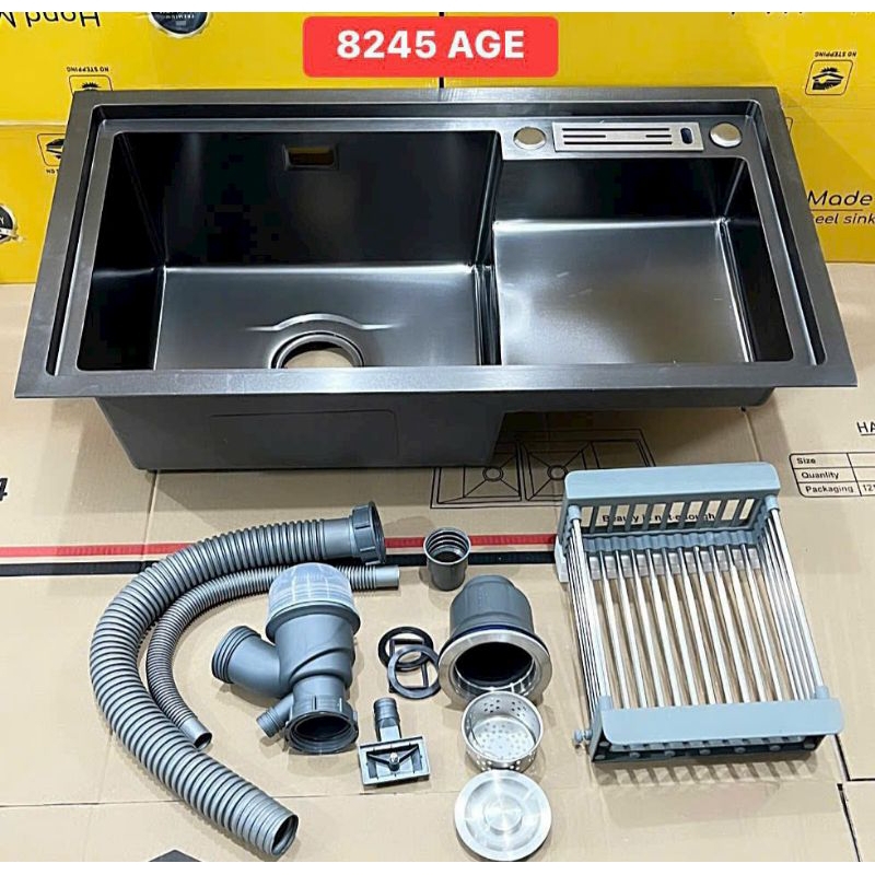 Bồn rửa chén bát Inox 1 ngăn lớn Nano đen 82-45cm Hcm