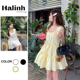 Váy babydoll 2 lớp đính nơ chất vải thô gió mềm mát freesize- Halinh- M219 