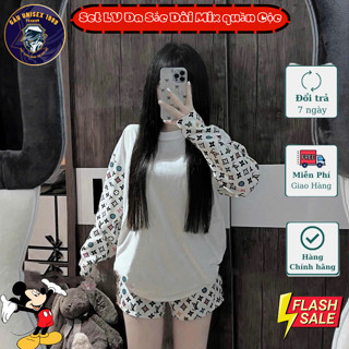 Set Áo LV Dài Tay Đa Sắc Mix Quần Cộc 💙 Chất Nỉ , Dày Dặn, Ấm Áp, Hottrend