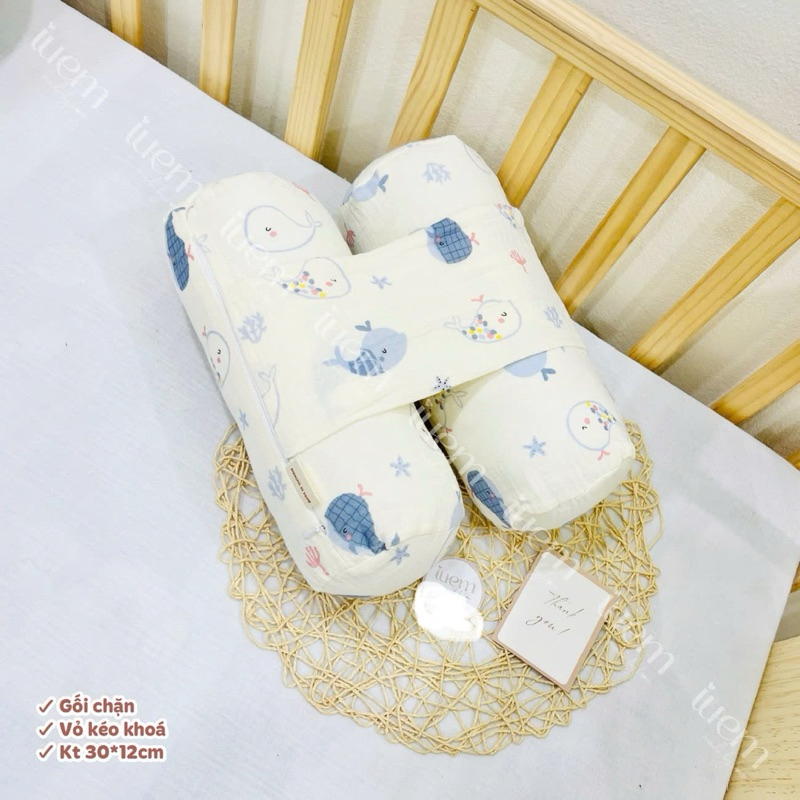 iuem Gối chặn cho bé, gối chặn sơ sinh vải xô Muslin mềm mát