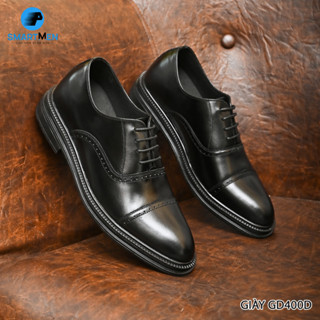 Giày tây Tăng chiều cao da bò nam công sở SmartMen GD400 Đen