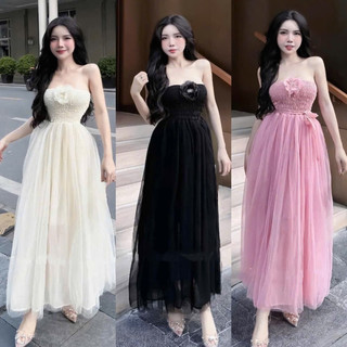  Đầm thiết kế xoè quây lưới quây nhún hoa phối chân váy lưới dài đi chơi đi tiệc 