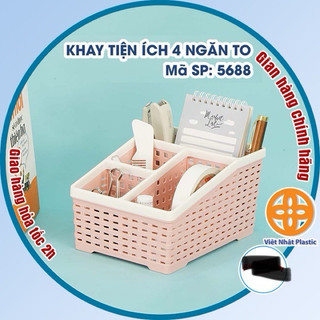 Khay nhựa tiện ích 4 ngăn Việt Nhật 2 size  MH-5696 5688  khay 4 ngăn để bàn đựng bút đồ dùng đa năng 